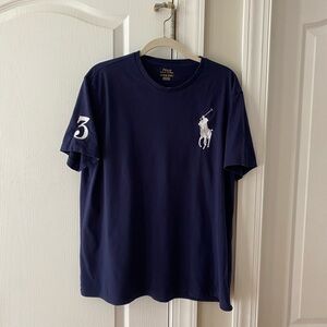 Polo Ralph Lauren Big Pony #3 Patch Logo Crewneck T-Shirt Tee Navy Blue Size XL